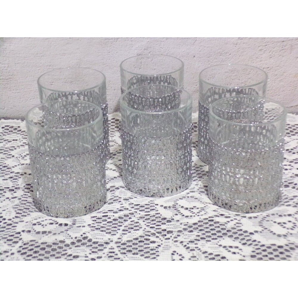 Highball Glasses with Removable Silver Sleeve‎ Set of 6